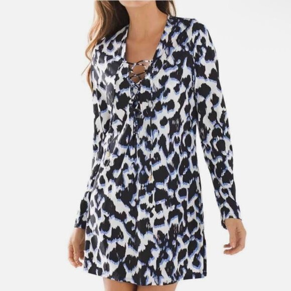 La Blanca The Shadow Swim Cover-Up Size S Womans Black Animal Print Lace Up Neck - Picture 1 of 14